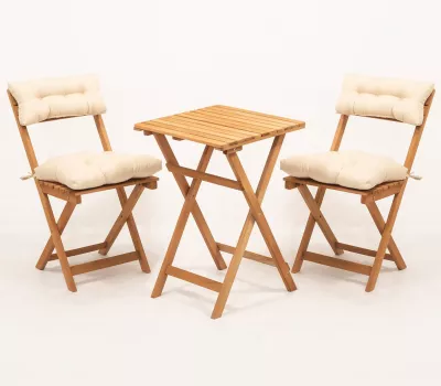 Set tavolinë me karrige për terasë, 3 pjesë, dru ahu, natyrale/krem, Hanah Home My001A