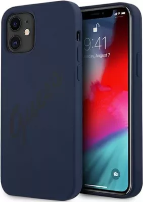 Mbështjellës Guess GUHCP12SLSVSBL për iPhone 12 mini 5.4\", hardcase TPU/silikon, Script Vintage, blu