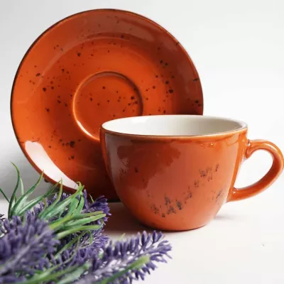 Pjatë nën filxhan cappuccino Fine Dine Dahlia 160 mm, portokalli, set 6 copë