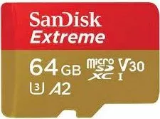 Kartelë memorje microSDXC SanDisk Extreme SDSQXAH-064G-GN6AA 64GB 170MB/s 80MB/s A2 U3 V30 C10, e kuqe/ari, set me adapter SD