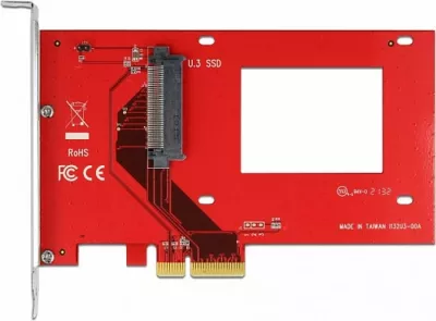 Kartelë PCIe DeLOCK, PCI Express x4 në 1x U.3 internal, NVMe, e kuqe/argjendtë
