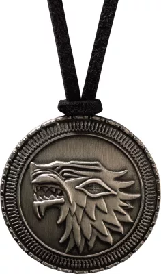 Varëse Noble Collection Game of Thrones Stark Shield, metal i derdhur, kordë lëkure, në kuti me dritare, ngjyrë metal e errët antike