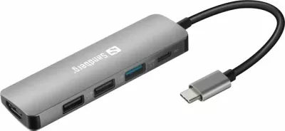 Dock USB-C Sandberg 136-32, HDMI, 3x USB, PD 100W, argjendtë