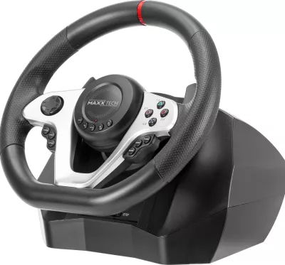 Timoni racing MAXX TECH PR279, rrotullim 270°/900°, kompatibil me PC/PS4/Xbox/Nintendo Switch, me set 2 pedale, i zi/argjendtë