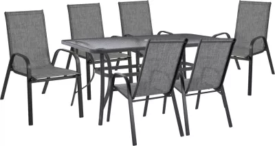 Set për terasë 7 copë, tavolinë 150x90 me karrige tekstilene gri FH11471