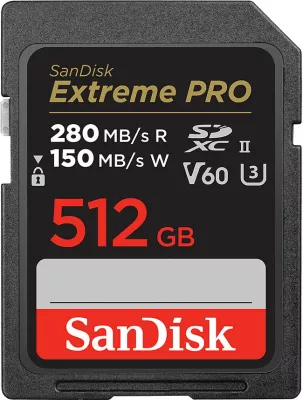 Kartelë memorie SanDisk Extreme PRO SDSDXEP-512G-GN4IN, 512 GB, SDXC, UHS-II, e zezë