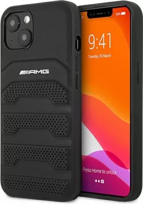Mbështjellës AMG Mercedes për iPhone 14 Plus 6.7", lëkurë, i zi