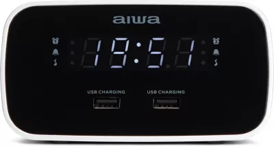 Orë alarmi me radio Aiwa CRU-19BK, FM/PLL, 2 alarme, 2x USB karikim, AUX In, ekran LED i zbehshëm, e zezë