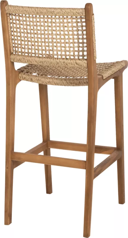 Karrige për bar me shpinë NESHA FH9788 dru TEAK, litar natyral-bezhë, 45x57x110H cm