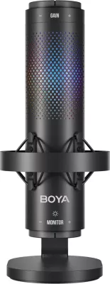 Mikrofon BOYA K9 me kabllo USB-C, 48 kHz 24-bit, RGB, me stendë tavoline dhe pop filter, i zi