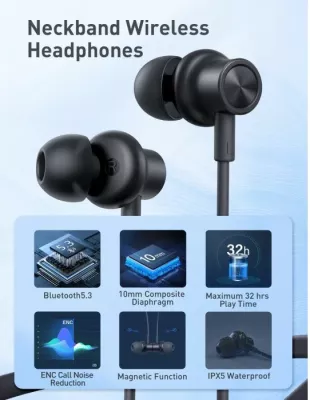 Kufje wireless TaoTronics TT-BH115 Bluetooth 5.2, driver 10 mm, bateri 250 mAh, 30+ orë, IPX5, të zeza
