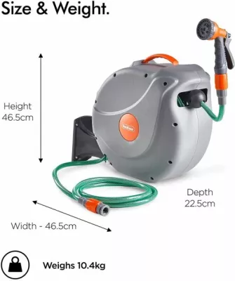 mbajtës zorre muri VonHaus 2500013, 30m, rrotullim automatik, pistoletë spërkatëse 8-funksione, rrotullim 180°, gri/jeshile