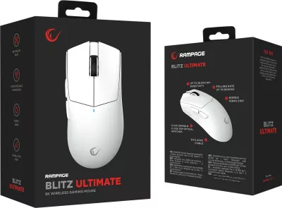 Maus Rampage BLITZ ULTIMATE, optik, 8K, 30000DPI, PAW3950, i bardhë