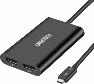 Adapter Choetech HUB-D03, USB Type C Thunderbolt 3, 2x DisplayPort 4K 60Hz, zi