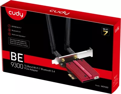 Kartë rrjeti Cudy WE9300, PCI, Wireless/Bluetooth, me antena të jashtme, e kuqe