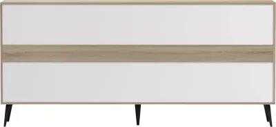Komodë SAVORE, sonama/e bardhë, këmbë metalike të zeza, 180x35.5x82cm