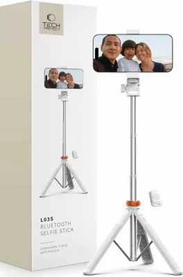 Selfie stick me tripod Tech-Protect L03S, me telekomandë Bluetooth, 148cm, Bardhë