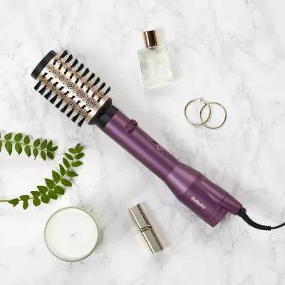 Furçë flokësh me ajër të nxehtë, BaByliss AS950E, 650W, rrotulluese 2‑në‑1, furça 50mm & 40mm, teknologji jonike, kabllo rrotulluese 2.5 m, vjollcë/ari