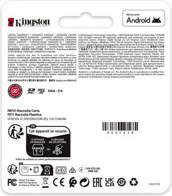 Kartelë microSD Kingston Canvas Go Plus 512GB, 200MB/s, me adapter, e zezë/turquoise