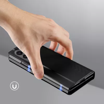 Mbështjellës Dux Ducis Brill për Samsung Galaxy Z Fold 6, me kapëse magnetike, xhep për kartë, eko-lëkurë, i zi