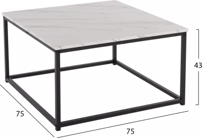 Tavolinë kafeje BRAYLEN FH8942.12 katrore melamine me pamje mermeri të bardhë - bazë e zezë 75x75x43H cm