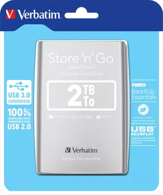 Hard disk i jashtëm Verbatim Store'n Go 2TB, USB 3.0, silver