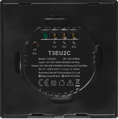 Switch muri smart SONOFF T3EU2C-TX, Wi‑Fi, 2-kanal (Dual), EU 86x86mm, i zi