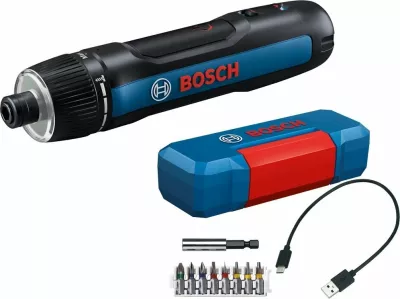 Kaçavidë pa kabllo Bosch GO 3.0 06019H2201, 3.6 V, 2 Ah, 5 Nm, USB-C, me 8 bita + kasë, e zezë/blu