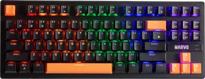 Tastierë mekanike gaming Marvo KG901C EN KRONE 87, 87 taste, Blue Switch, ndriçim RGB, e zezë me taste portokalli