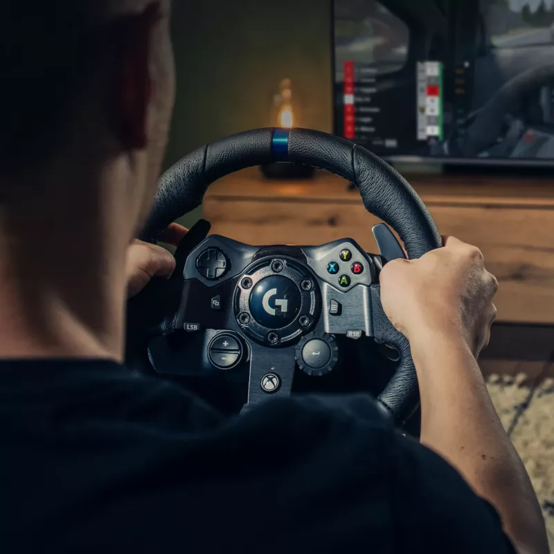 Timoni dhe Pedalet Logitech G923 për Xbox X|S, Xbox One dhe PC, 900°, I zi