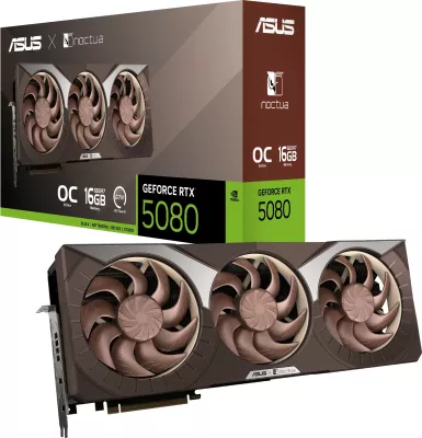 Kartelë grafike ASUS RTX 5080 Noctua OC Edition 16GB GDDR7, 3 ventilatorë, kafe
