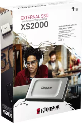 SSD portabël Kingston XS2000, 1 TB, USB Type-C, i zi, argjendtë