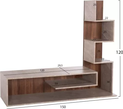 Kombinim mobiljesh për TV EDELIE FH8908.14 melaminë me teksturë guri gri-natyrale 150x29.5x120H cm