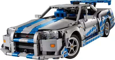 Set LEGO Technic Nissan Skyline GT-R (R34) 2 Fast 2 Furious, 42210, për të rritur, Gri/Kaltër