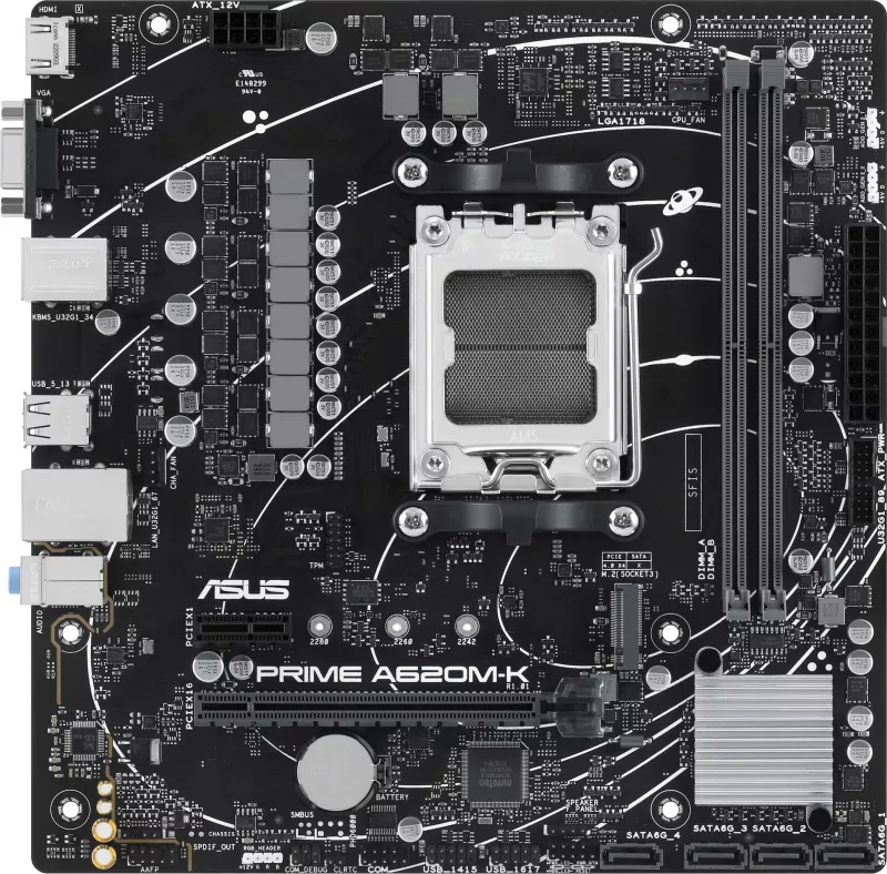 Pllakë amë ASUS PRIME A620M-K, AMD, Socket AM5, DDR5, 96 GB