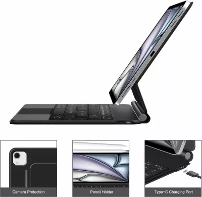 Mbështjellës me tastierë Tech-Protect Smartcase Magnetic për iPad Pro 12.9" 2020/2021/2022, iPad Air 13" 2024/2025, E zezë