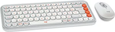 Tastierë dhe maus Logitech POP ICON COMBO, Wireless, Bluetooth, Scissor key switch, AZERTY, Portokalli, Bardhë