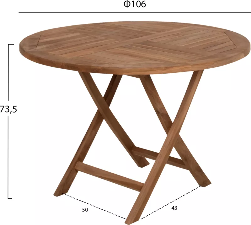Tavolinë e rrumbullakët palosëse KENDALL FH9543 dru teak ngjyrë natyrale Φ106x73,5Hcm
