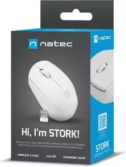 Maus wireless Natec Stork NMY-2188, 1600 DPI, i bardhë