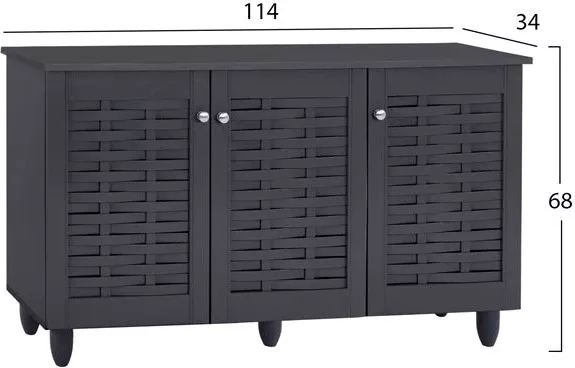 Dollap këpucësh druri, 3 dyer, FH2211.10, gri, 114x34x68 cm