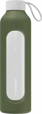 Shishe uji Wessper Activemax Crystalline 1L, xham borosilikat, kapak bambuje, me mbështjellës silikoni, jeshile ulliri