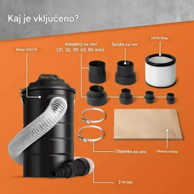 Kolektor pluhuri VonHaus 3500179,2 55 L 1200 W me filtër HEPA, zi, set adaptorësh 5 copë