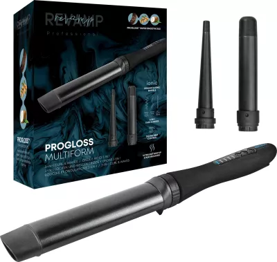 Hekur për kaçurrela Revamp Progloss Multiform WD-1500 3në1, 120–210°C, i zi/gri, set me 3 cilindra