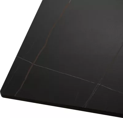 Tavolinë për ngrënie, gur i sinteruar, këmbë metali të zeza, 160x90x75 cm
