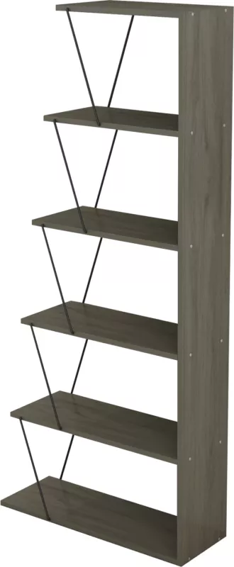Raft librash MINI TARS FH2241.13, melaminë gri ulliri, shufra metali të zeza, 65x22-24x146H cm