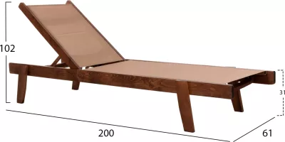Shezlong profesional për plazh, dru fagu, ngjyrë arre dhe tekstileni mocha, FH10356.06, 200x61-66x31-91H cm