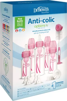 Set Dhuratë Pink – Biberon i Ngushtë Anti-Kolik + Opsione Anti-Kolik për Foshnja Dr. Brown's