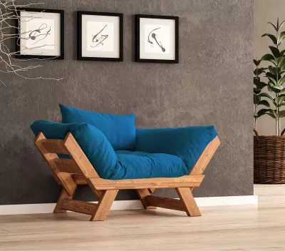 Karrige për kopsht, një vend, ngjyrë teak dhe blu, Skye Decor, CPT8156-140