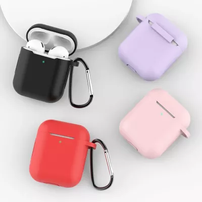 Mbështjellës Hurtel për AirPods 1/2, silikon, me karabiner, rozë