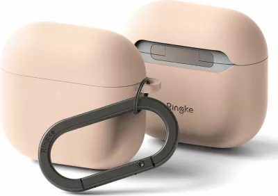 Mbështjellës silikoni Ringke për Apple AirPods 4, Rozë, me karabiner